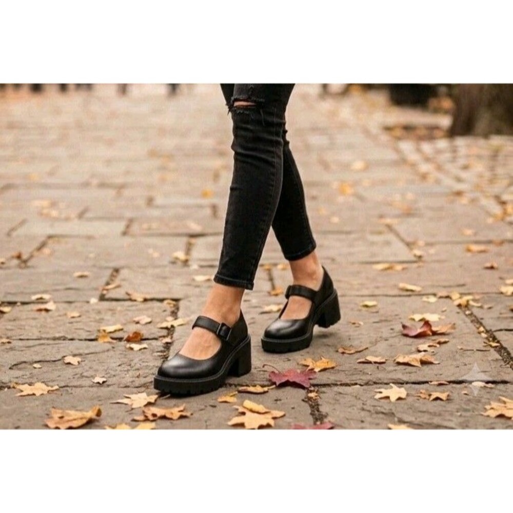 Madden Girl Womens Black 4" Heel Platform Mary Jane Chunky Lug Sole Shoes Sz 11